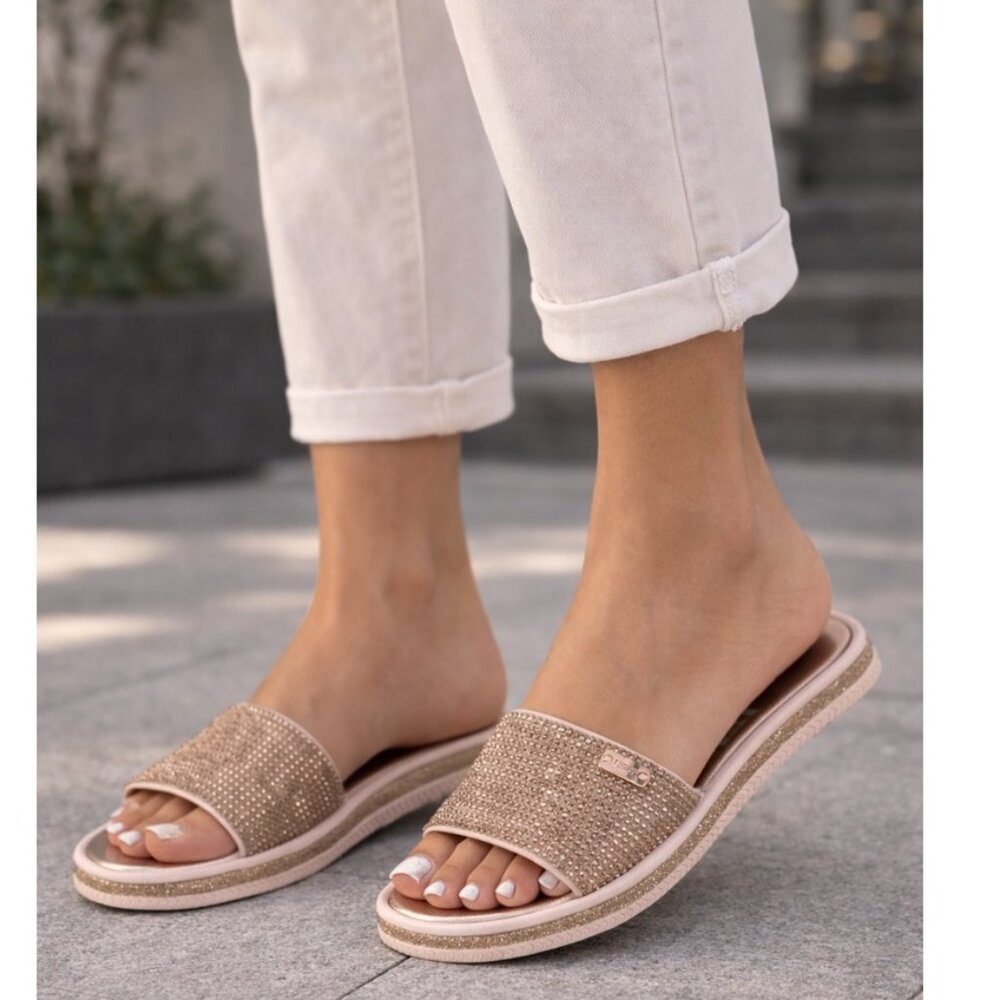 Juicy Couture Rose Gold Rhinestone Slide Sandals – Women’s – NWOT